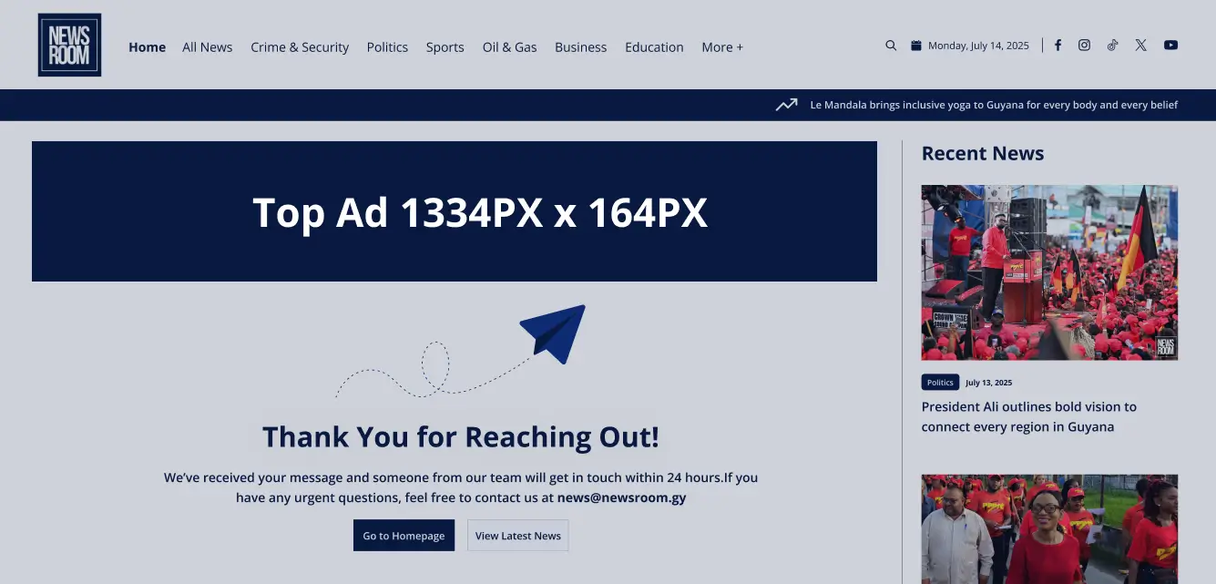 Thank You Page - Top Ad (1334px W × 164px H)